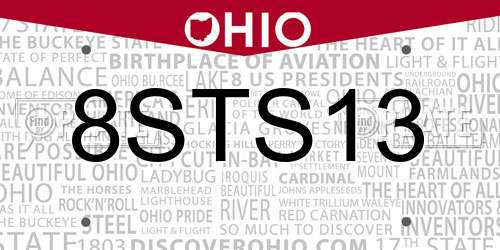 8STS13 Ohio License Plate