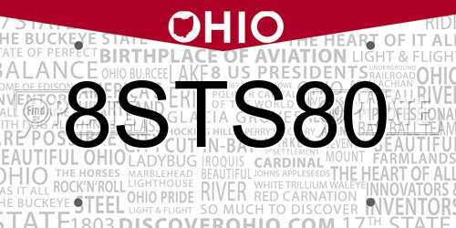 8STS80 Ohio License Plate