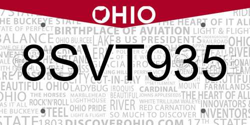 8SVT935 Ohio License Plate