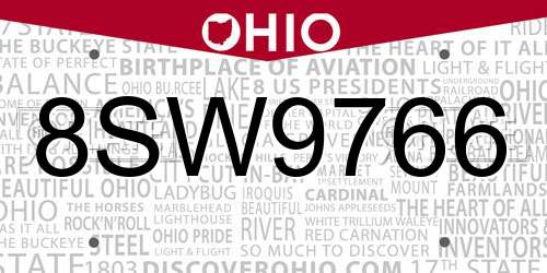 8SW9766 Ohio License Plate