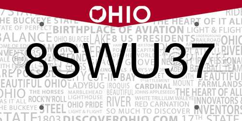 8SWU37 Ohio License Plate