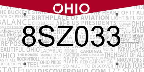 8SZ033 Ohio License Plate