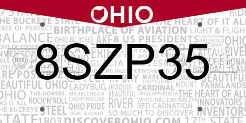 8SZP35 Ohio License Plate