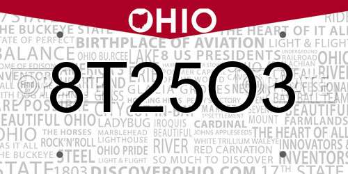 8T25O3 Ohio License Plate