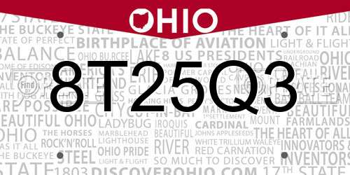8T25Q3 Ohio License Plate