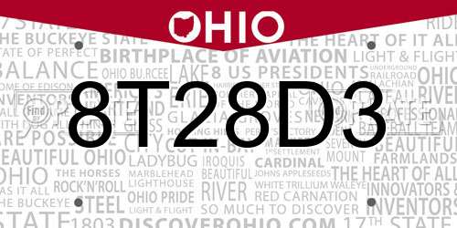 8T28D3 Ohio License Plate