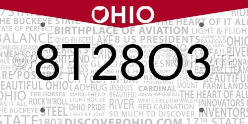 8T28O3 Ohio License Plate