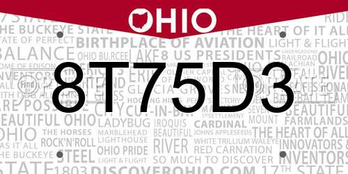 8T75D3 Ohio License Plate
