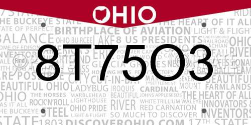 8T75O3 Ohio License Plate