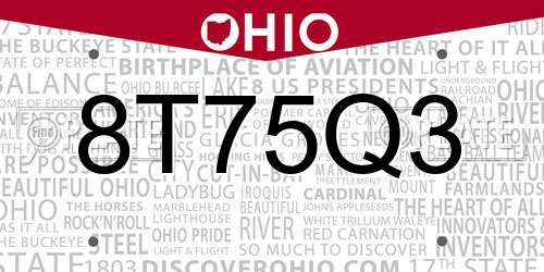 8T75Q3 Ohio License Plate