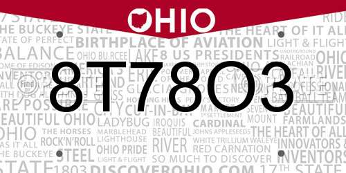 8T78O3 Ohio License Plate