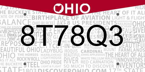 8T78Q3 Ohio License Plate