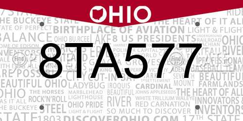 8TA577 Ohio License Plate