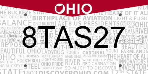 8TAS27 Ohio License Plate