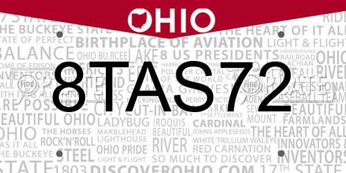 8TAS72 Ohio License Plate