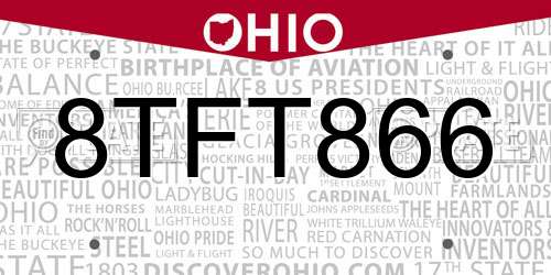 8TFT866 Ohio License Plate