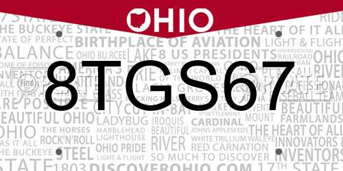 8TGS67 Ohio License Plate