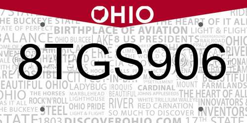 8TGS906 Ohio License Plate