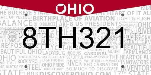 8TH321 Ohio License Plate