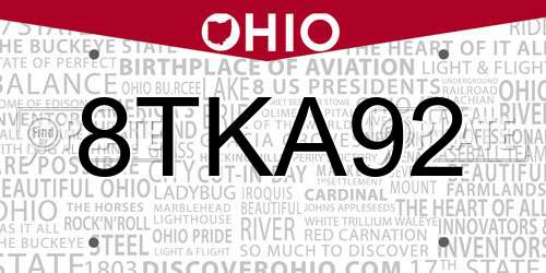 8TKA92 Ohio License Plate