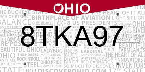 8TKA97 Ohio License Plate