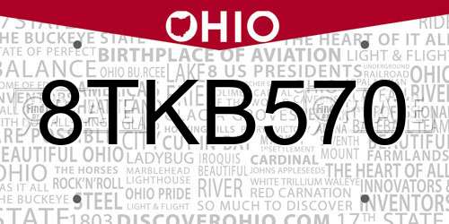 8TKB570 Ohio License Plate