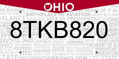 8TKB820 Ohio License Plate