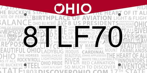 8TLF70 Ohio License Plate