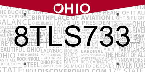 8TLS733 Ohio License Plate