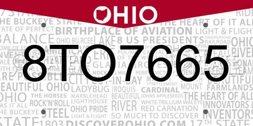 8TO7665 Ohio License Plate