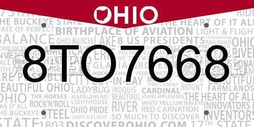 8TO7668 Ohio License Plate