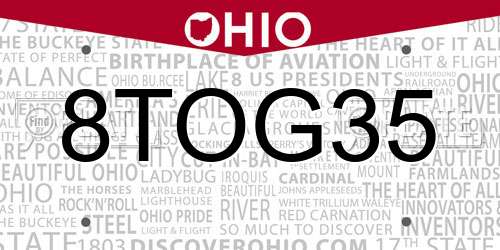 8TOG35 Ohio License Plate