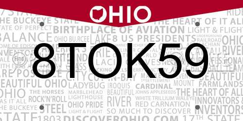 8TOK59 Ohio License Plate