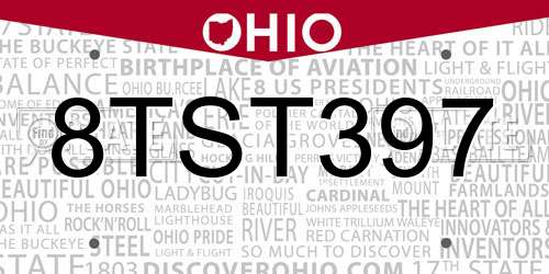8TST397 Ohio License Plate