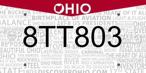 8TT803 Ohio License Plate