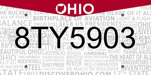 8TY5903 Ohio License Plate