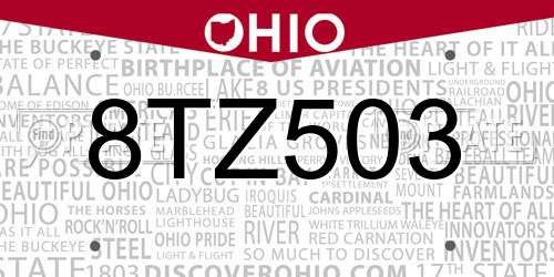 8TZ503 Ohio License Plate