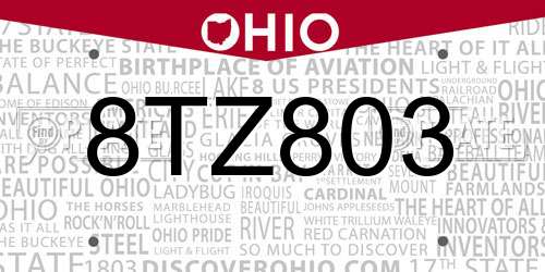 8TZ803 Ohio License Plate