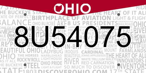 8U54075 Ohio License Plate