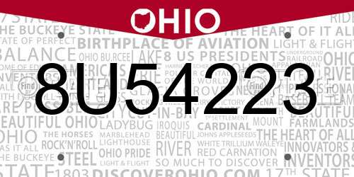 8U54223 Ohio License Plate