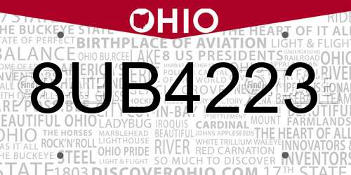 8UB4223 Ohio License Plate