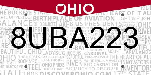 8UBA223 Ohio License Plate