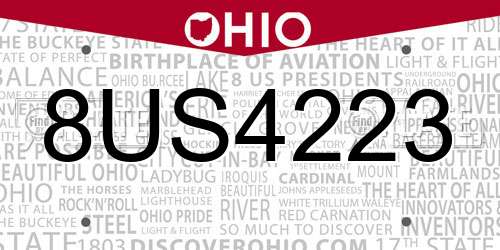 8US4223 Ohio License Plate