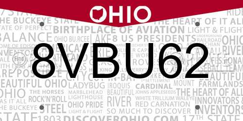 8VBU62 Ohio License Plate