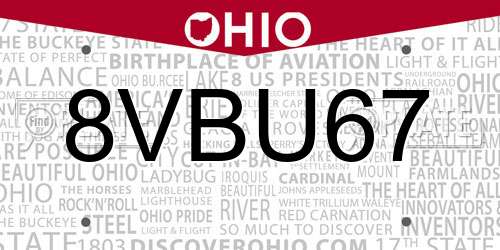 8VBU67 Ohio License Plate