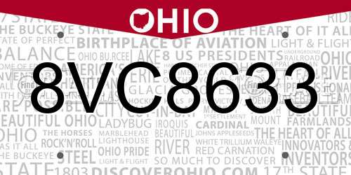8VC8633 Ohio License Plate