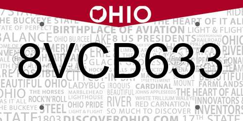 8VCB633 Ohio License Plate