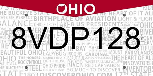 8VDP128 Ohio License Plate
