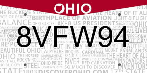 8VFW94 Ohio License Plate