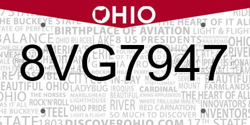 8VG7947 Ohio License Plate